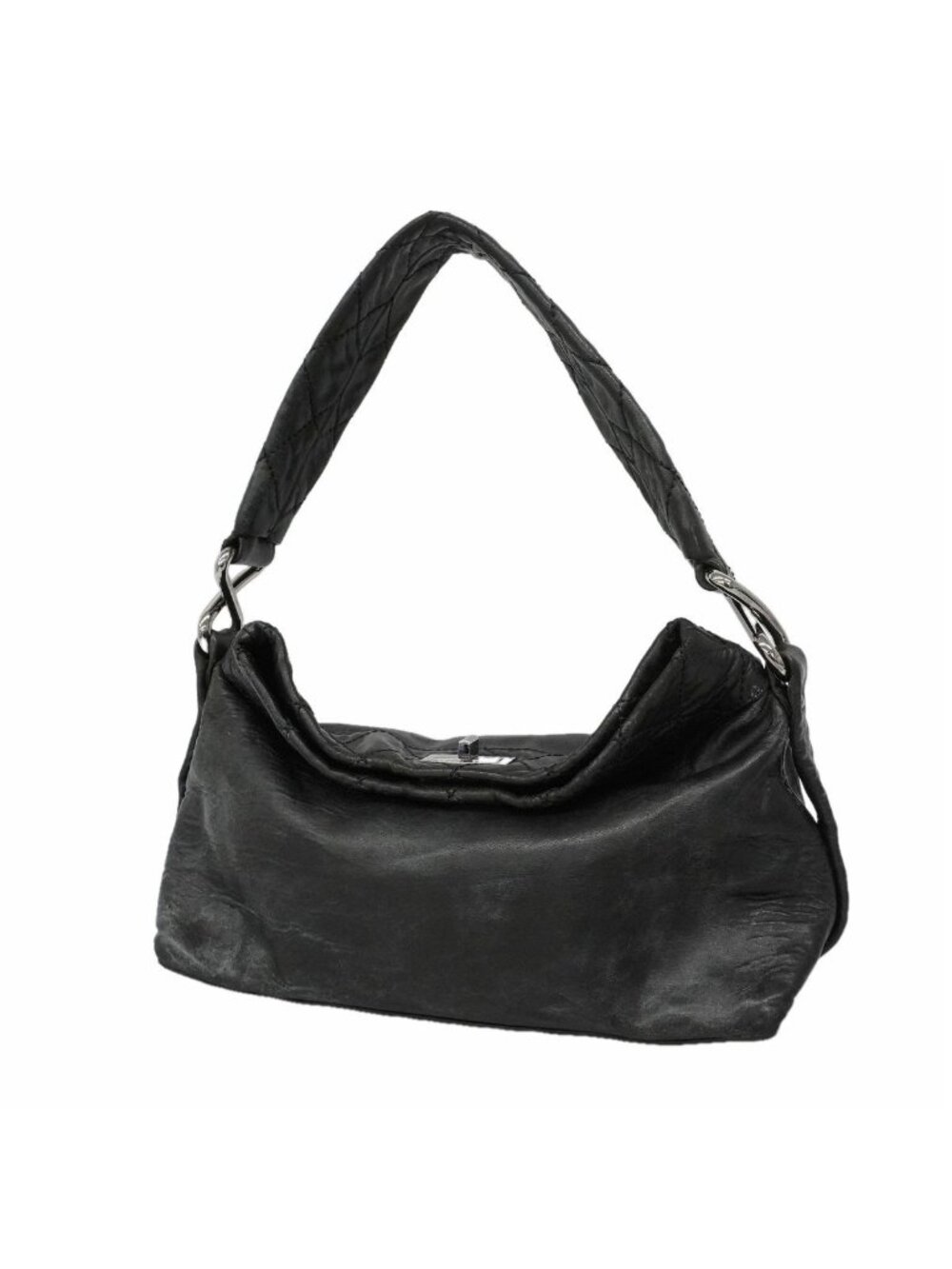 Chanel Shoulder Bag 2.55 Quilted Lambskin Black Silver